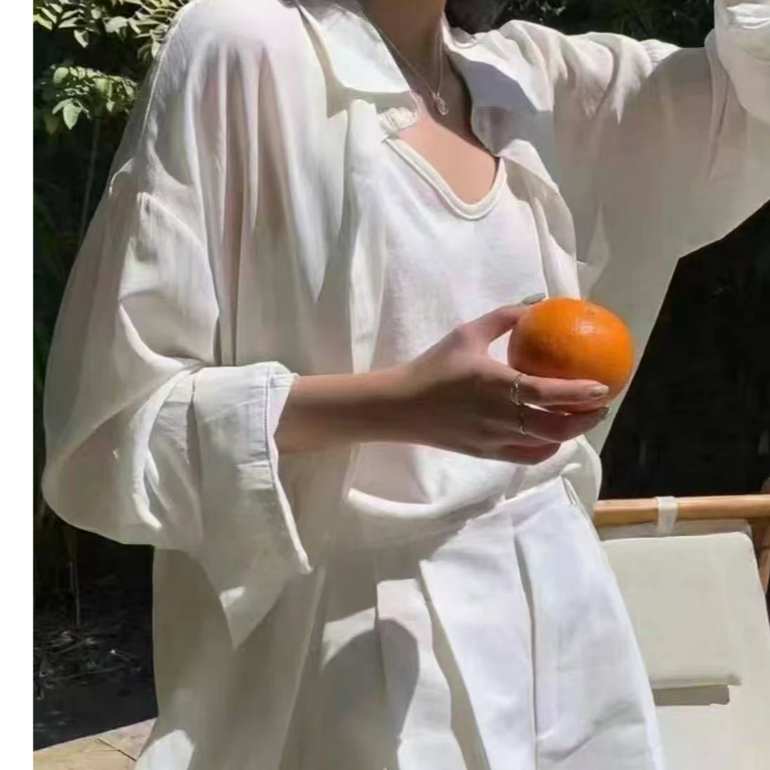 718衬衫女夏薄款垂感休闲衬衫背心两件套