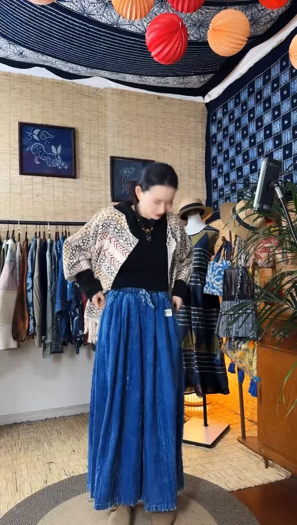 【闪购商品】设计师款蓝素色条纹阔腿裤