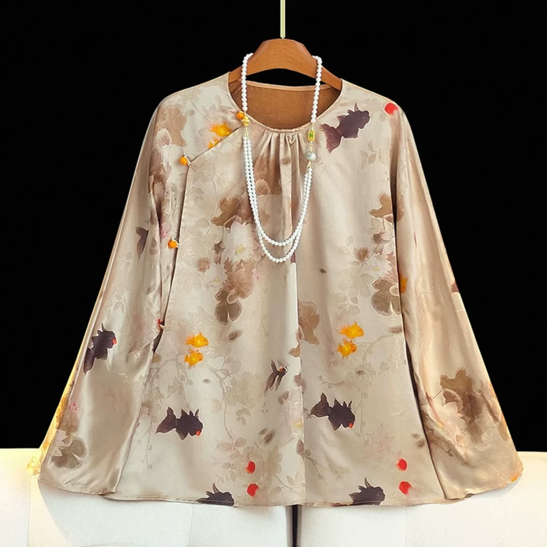 复古圆领新中式斜襟人丝衬衫提花古风唐装女中国风上衣