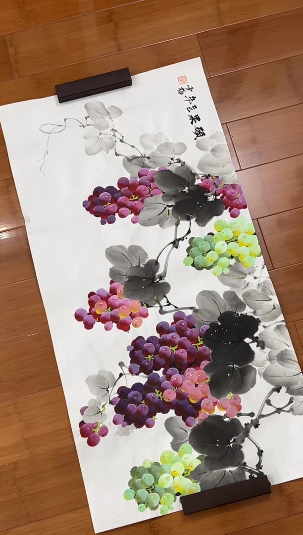 国画【福利，纯手工手绘】李雪梅葡萄横幅98*50厘米