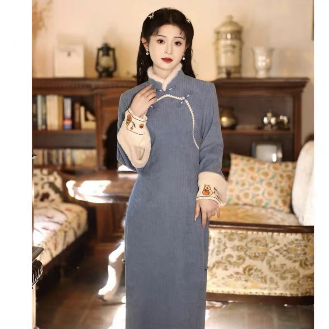 908-蓝色 【卡皮巴拉】国风 年轻 旗袍