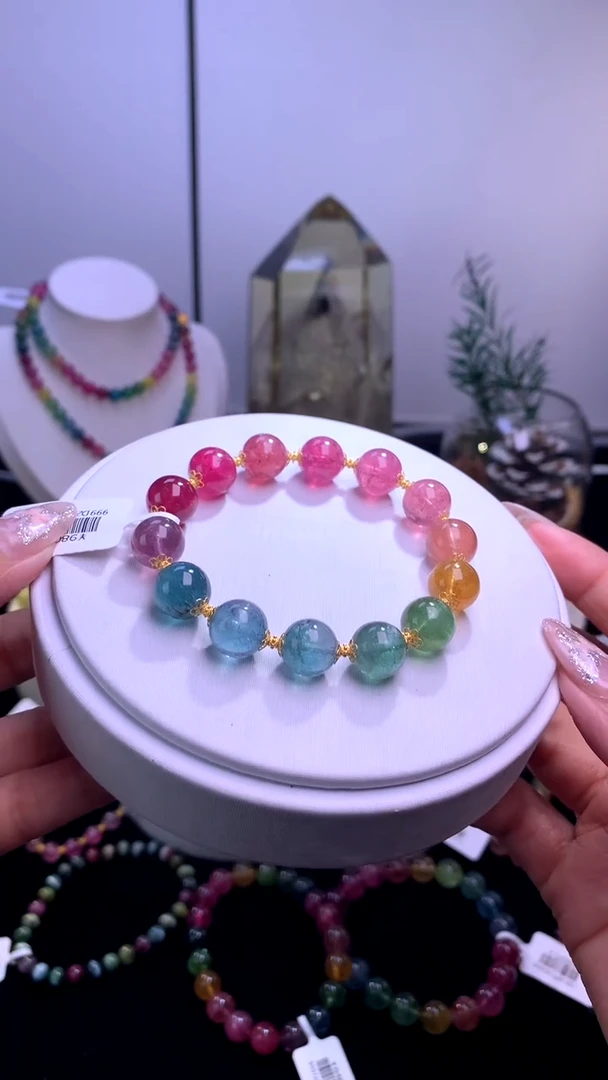 手链18K金镶嵌碧玺【梦源珠宝】10m+天然碧玺单圈手链