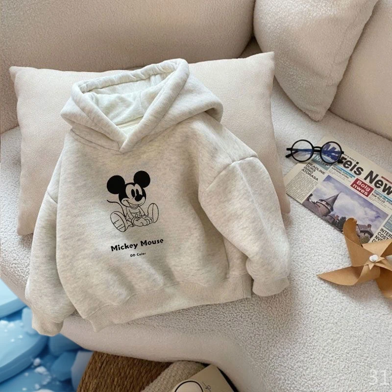 新款秋冬米奇风童装男童女童宝宝羊驼绒连帽加厚加绒保暖卫衣儿童