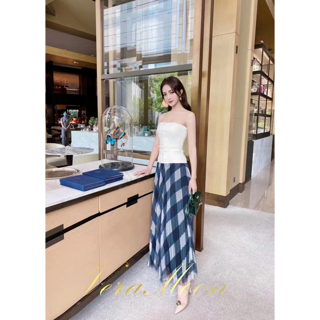 Rose Owner 粉丝99秒杀福利～蓝色网格印花半身裙