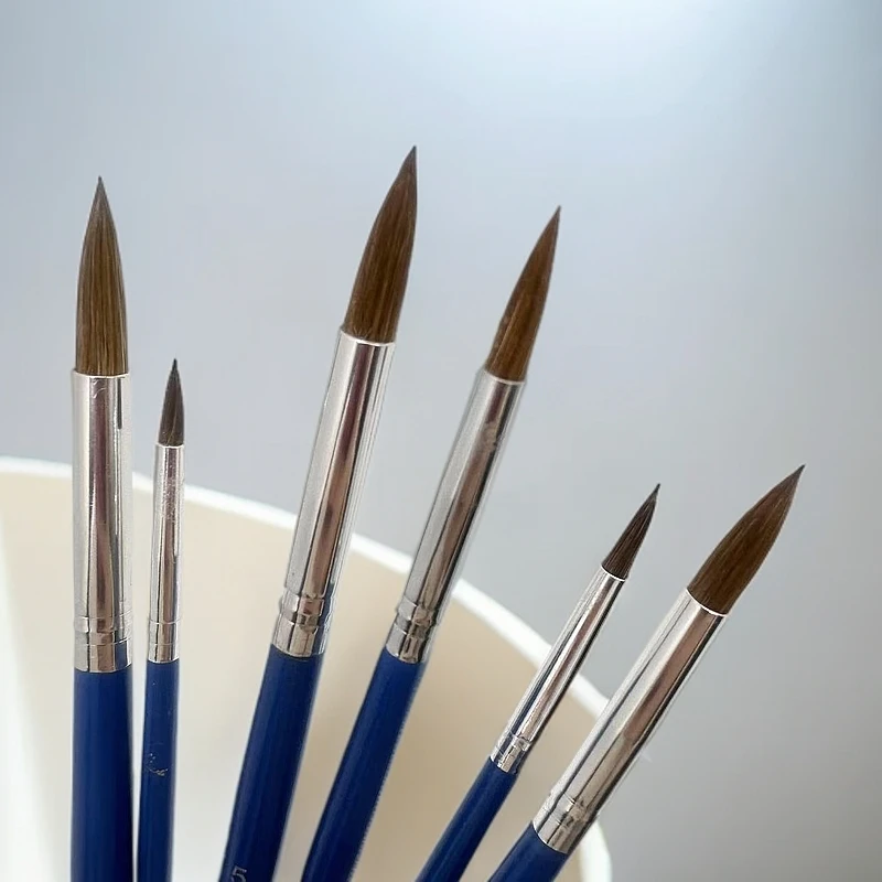 知梵水彩笔尖头学习木质画笔套装六支装水粉笔油画笔美术软头绘画