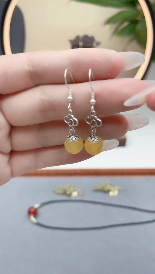 玛瑙/玉髓耳饰银S925镶嵌210