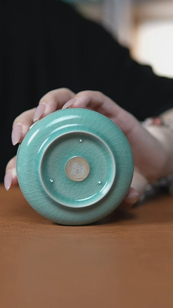 瓷片仿古翡翠绿纯手炉式杯一级