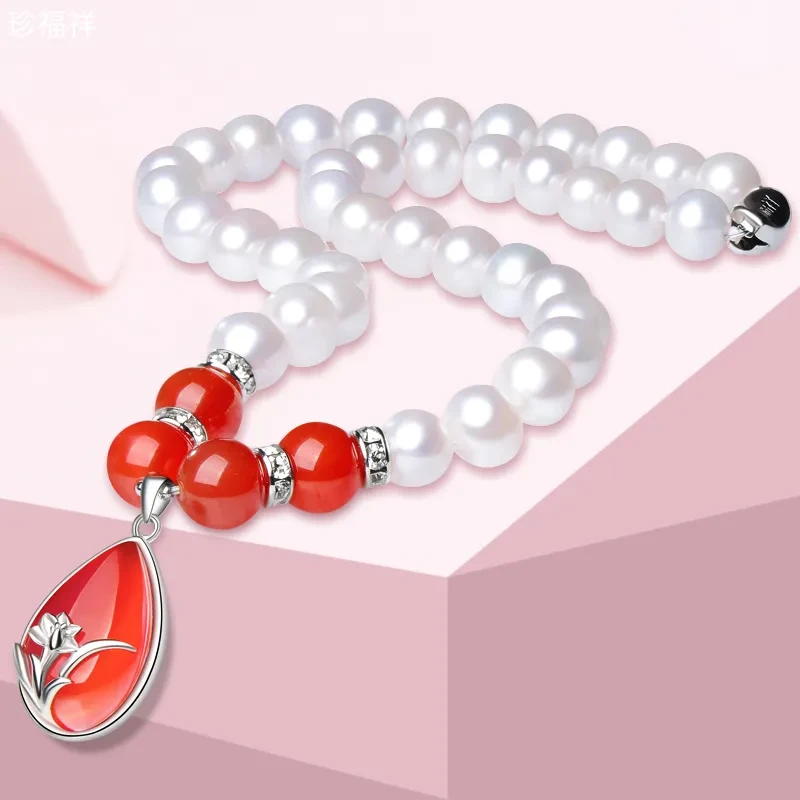 吊坠925银 女士珍珠锁骨链气质颈链送妈妈婆婆母亲节礼物+附证书