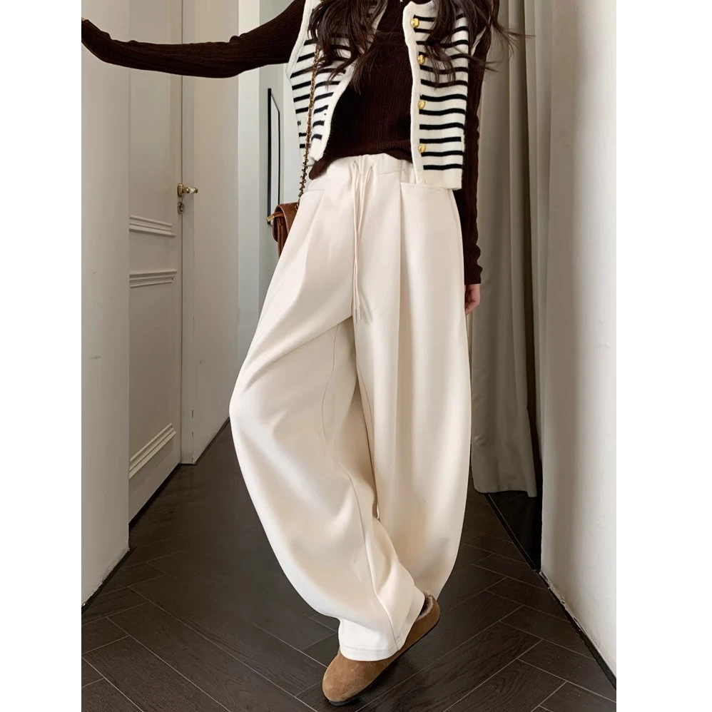 慵懒风云朵绒阔脚裤加绒加厚女秋冬新款韩版高腰弯刀裤001