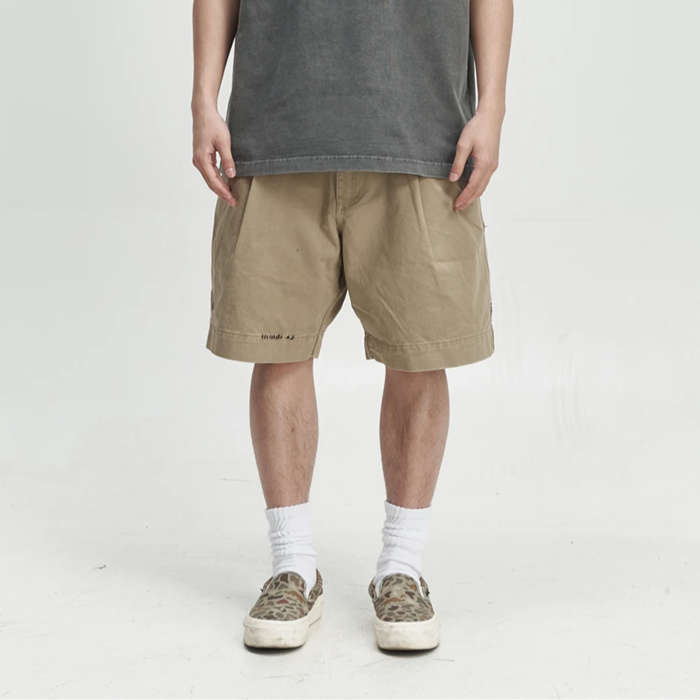 MIDUPDATE 2025SS日系手缝破坏绣花基础直筒短裤休闲裤男