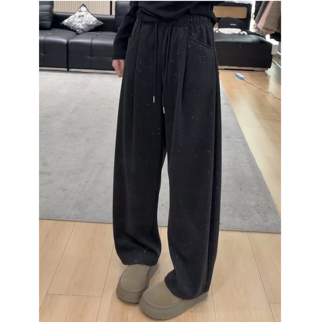 【春夏款】CC银河裤B3撒银工艺冬手高腰抽绳显瘦休闲阔腿弯刀休闲裤