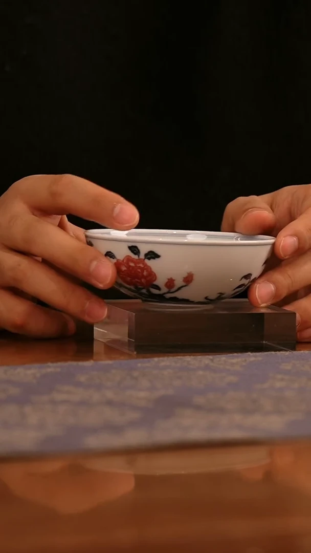 瓷姑娘-子君堂青花釉里红月季普洱杯