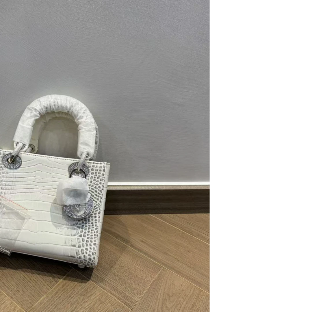 戴妃包型牛皮压印鳄鱼皮纹手提包斜挎包水钻镶嵌女士女包