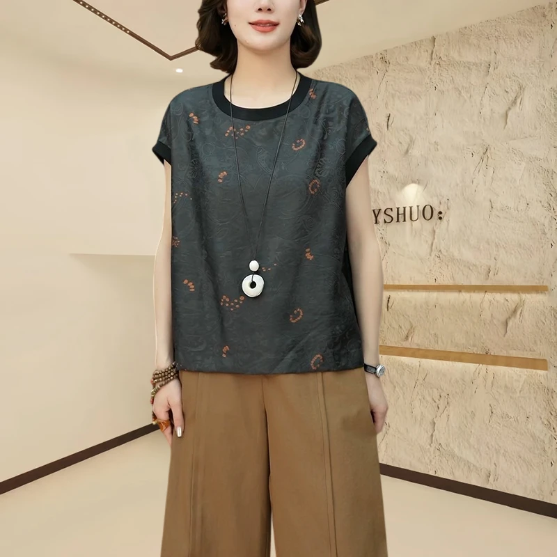 新中式清冷感贵系短袖T恤女款2025夏季新款潮流宽松百搭圆领上衣