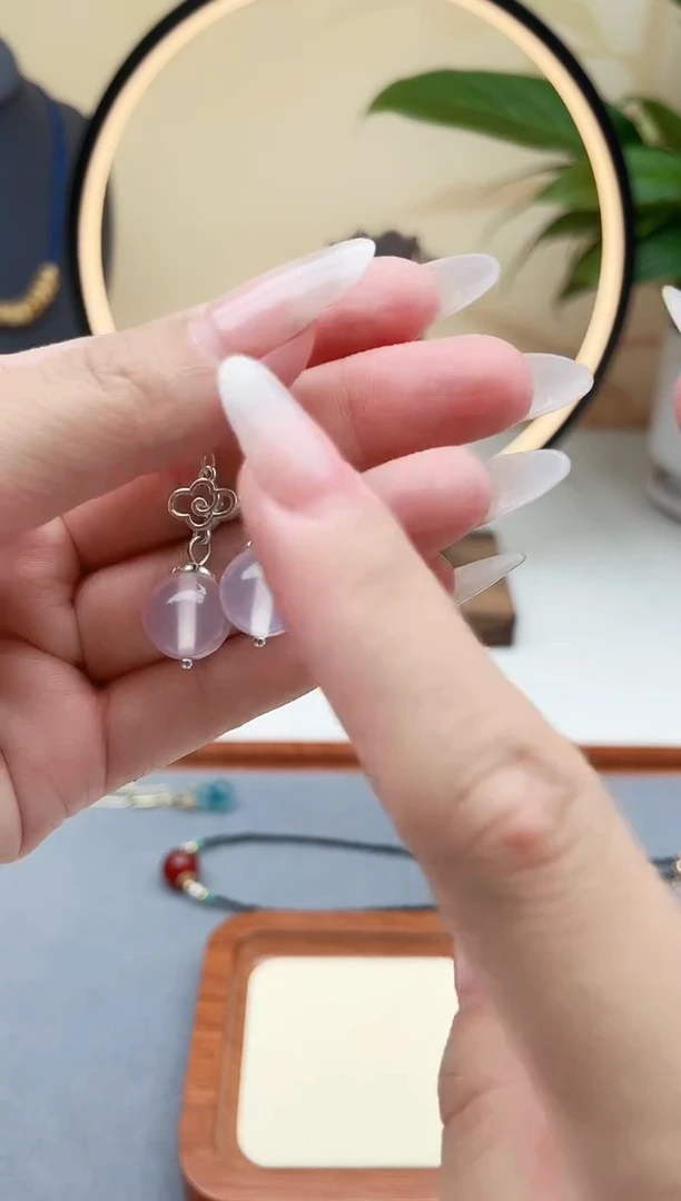 石英质玉银S925镶嵌耳饰256