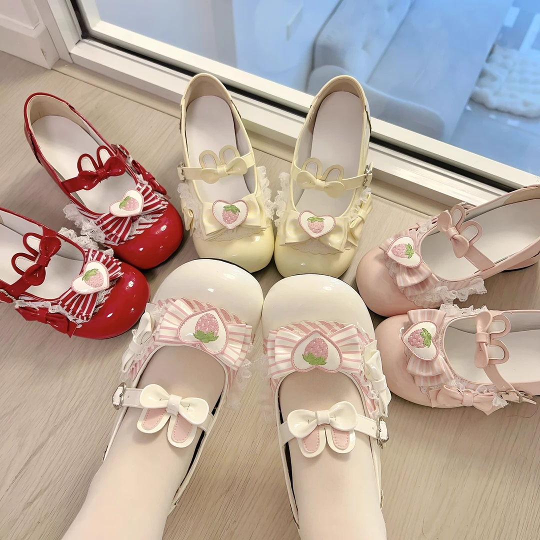 现货【草莓兔】honey小熊原创草莓呲甜可爱甜美少女lolita鞋