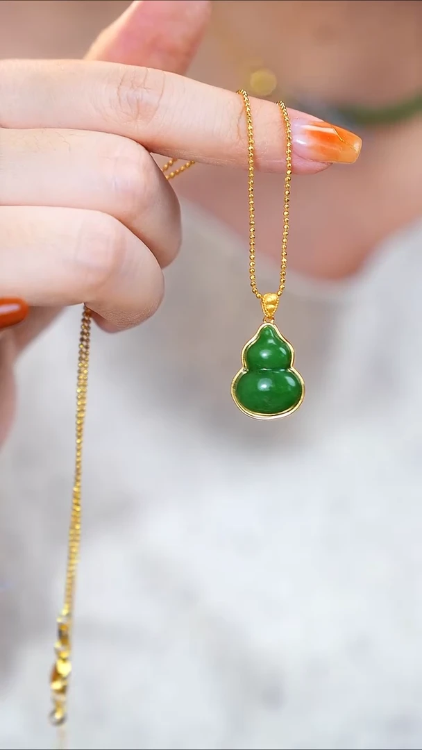 颈饰银S925镶嵌和田玉葫芦吊坠 不含链