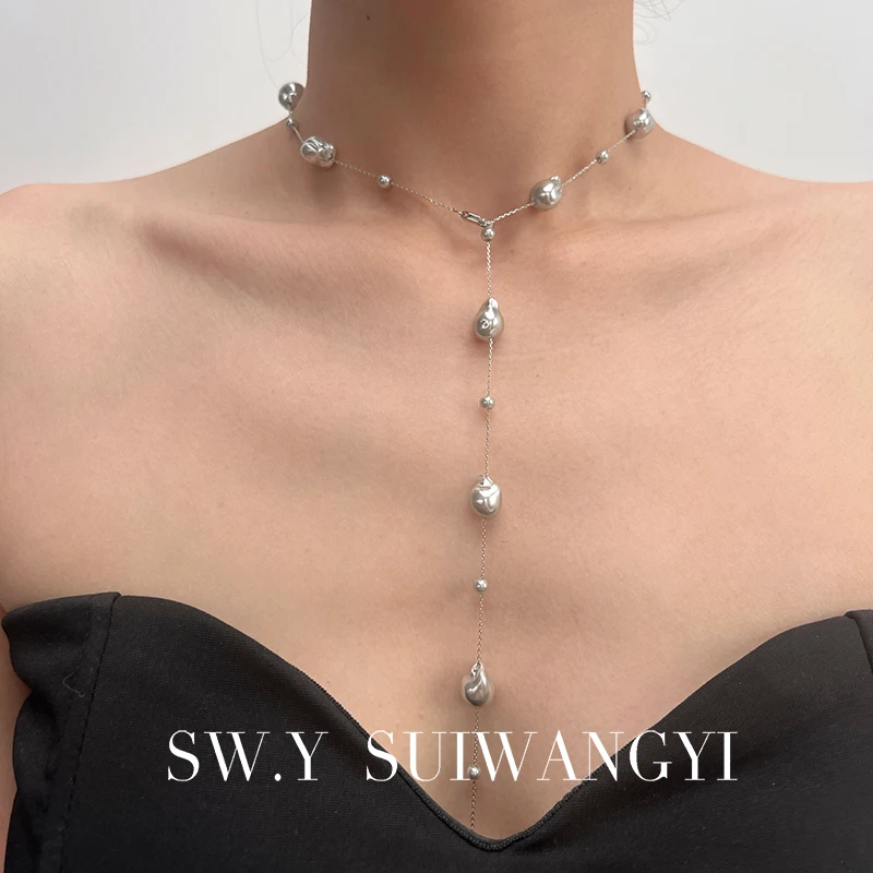 Sw.y 合金仿珍珠项链 七夕送礼物珍珠巴洛克设计款轻奢时尚锁骨链