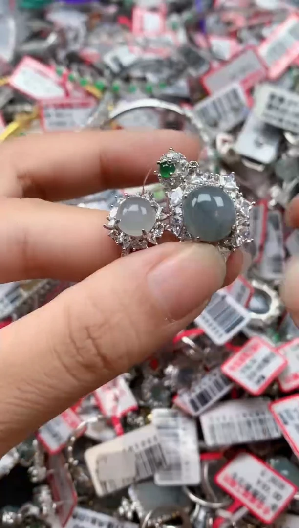 银S925镶嵌戒指翡翠天然A货缅甸翡翠