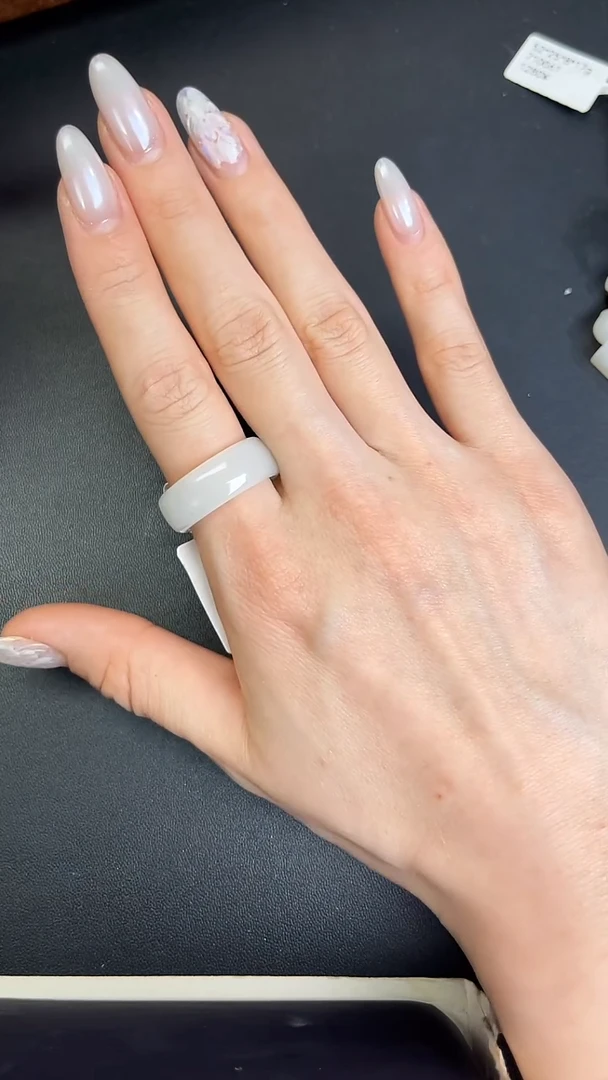 未镶嵌戒指和田玉白玉宽版方圆戒圈19.1mm710036