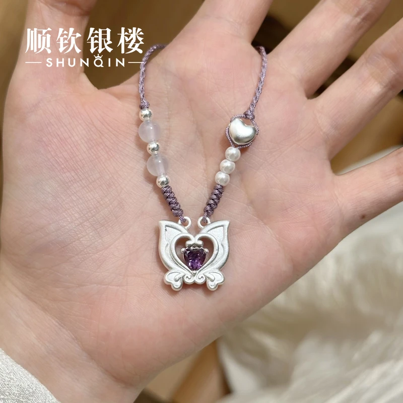 顺钦银楼 吊坠足银玻璃  【小魔仙（紫）套链】足银999.9小魔仙项链