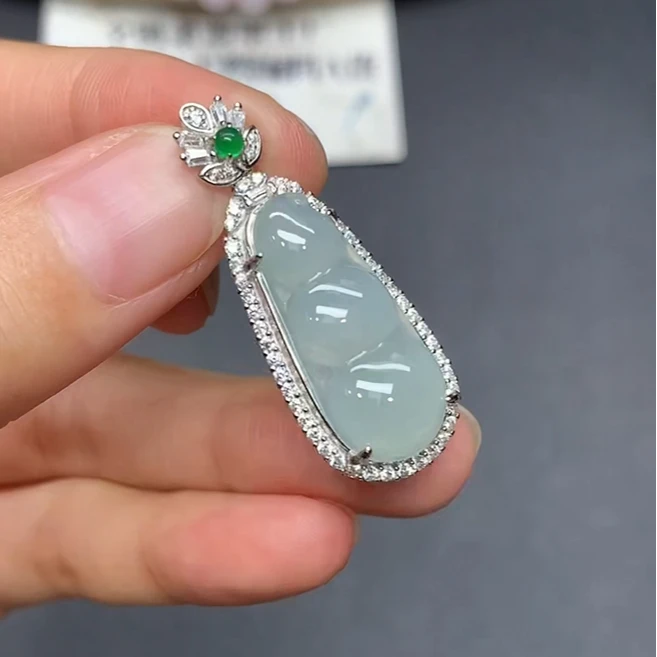 四会-（DD-41-1）福豆吊坠-s925银镶翡翠豆子挂坠多样性发其一