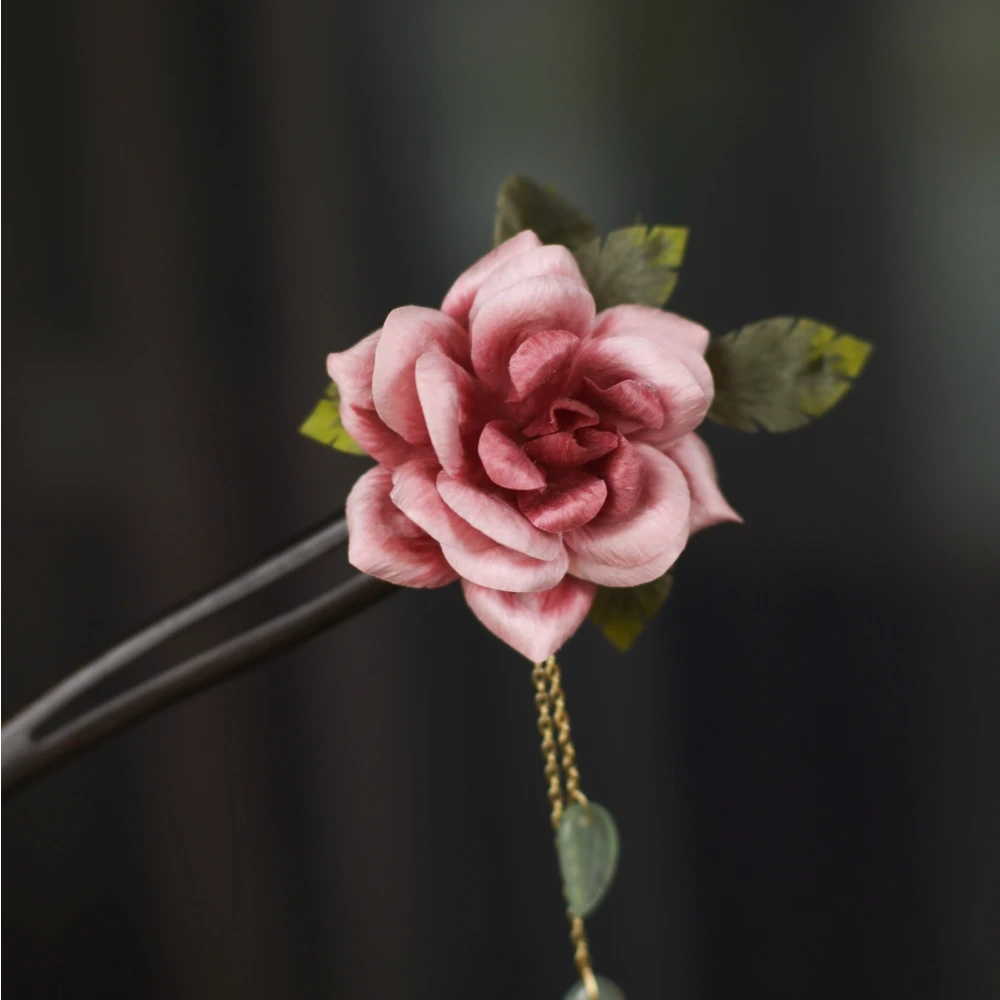 隐木【向晚】非遗桑蚕丝绒花干枯玫瑰家居饰品摆件温柔大气