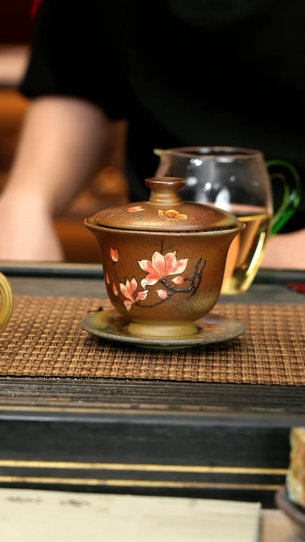 紫砂杯子宜兴紫砂11《三才盖碗》柴烧