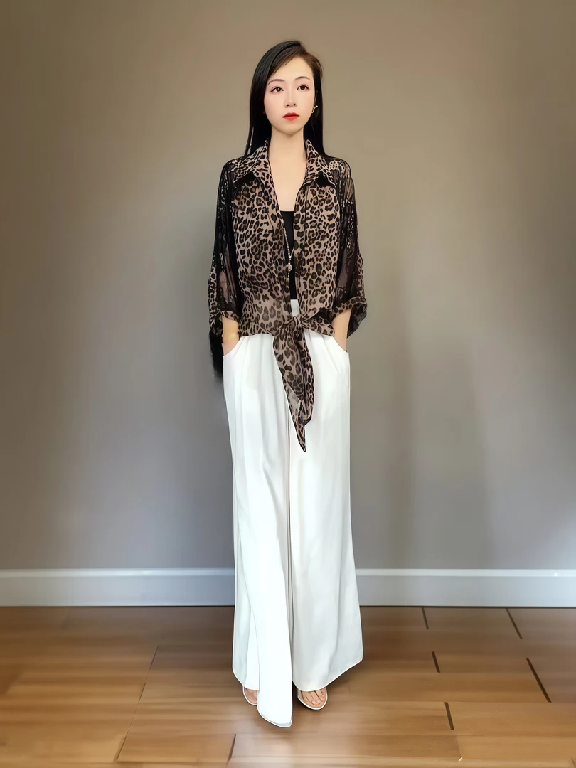 法式小众豹纹设计感时尚春季成人纯色百搭翻领衬衫347