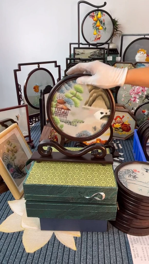 织绣非遗刺绣手工双面绣摆台