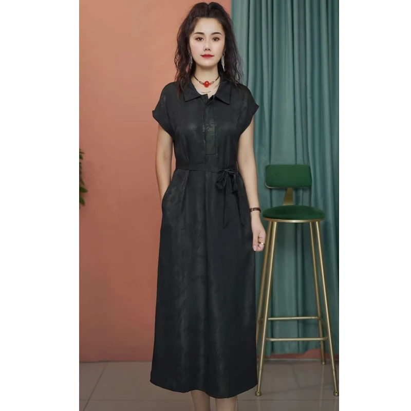 夏季新款翻领短袖裙子显瘦遮肉洋气大码女装连衣裙