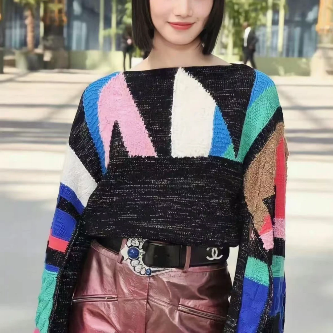 99新 Chanel/香奈儿 38码 黑色拼粉色拼白色 毛衣