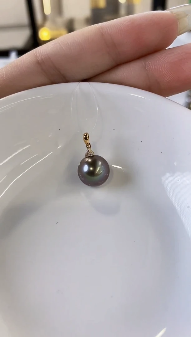 吊坠(不含链)18K金镶嵌海水珍珠10-11大溪地黑珍珠吊坠