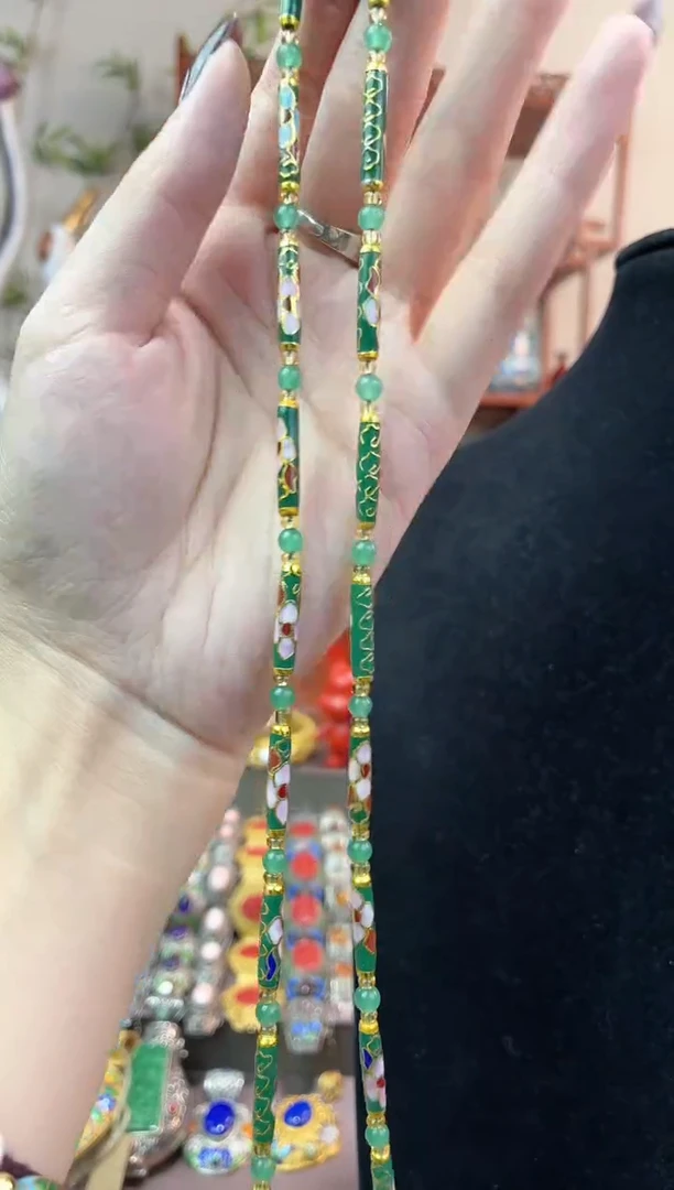 非遗手工景泰蓝竹节项链绿色