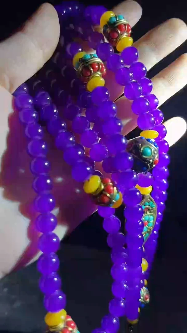 和田玉未镶嵌颈饰长串.1条.紫