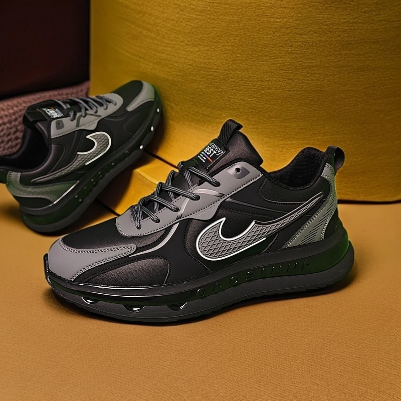 男士春季时尚百搭透气舒适潮流跑步休闲鞋秋冬皮面加厚运动跑鞋
