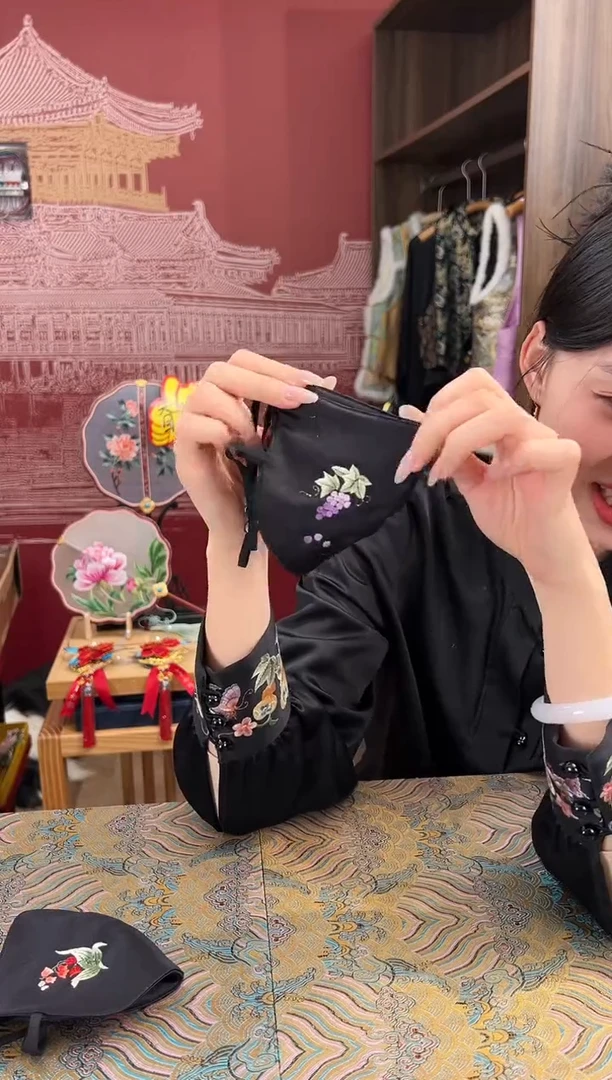 【闪购商品】刺绣苏绣手工刺绣100桑蚕丝面罩