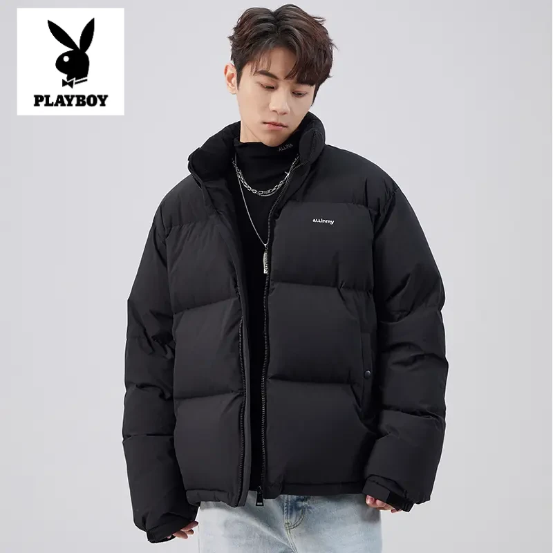 花花公子2025冬季新款黑色立领羽绒服男士短款立领宽松百搭潮流外