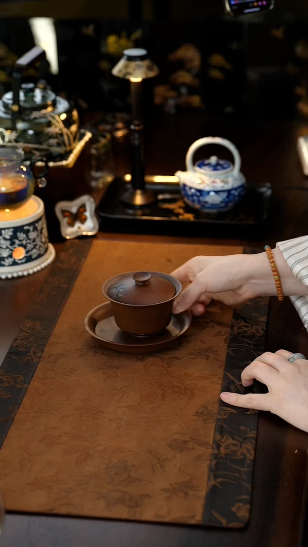 【闪购商品】雲梦茶器紫陶盖碗花色随机-咖色