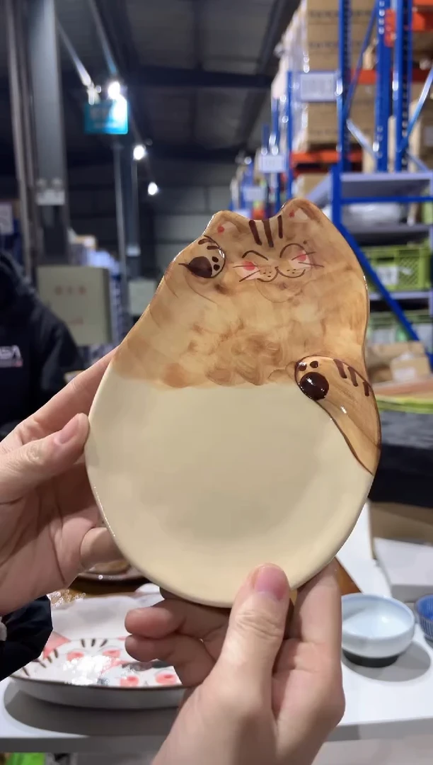 瓷（C）福猫　猫皿大（茶トラ）