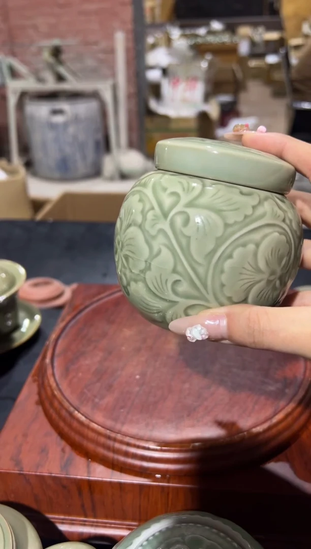 瓶*盖微瑕耀州窑牡丹茶叶罐