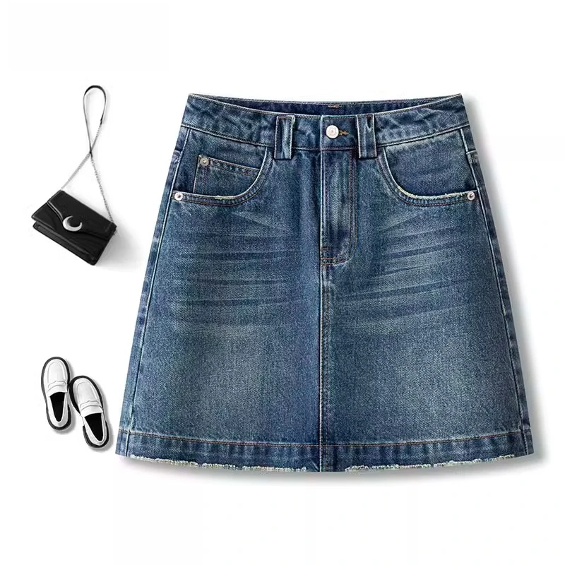 夏季a字牛仔短裙女2025年新款高腰宽松小个子休闲防走光半身短裙