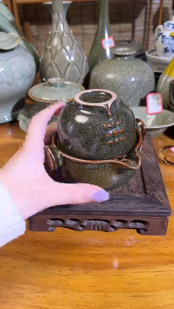 摆件茶叶末旗袍快客杯+礼盒