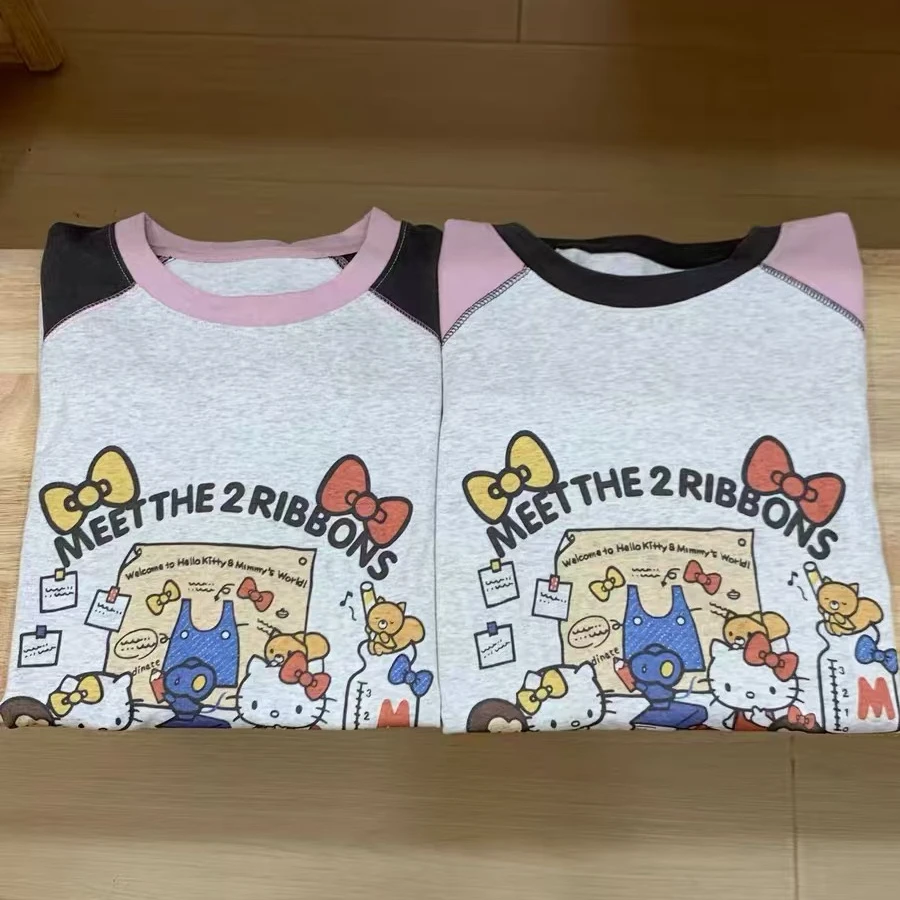 春款长袖麻丝kt无感水印卡通T恤