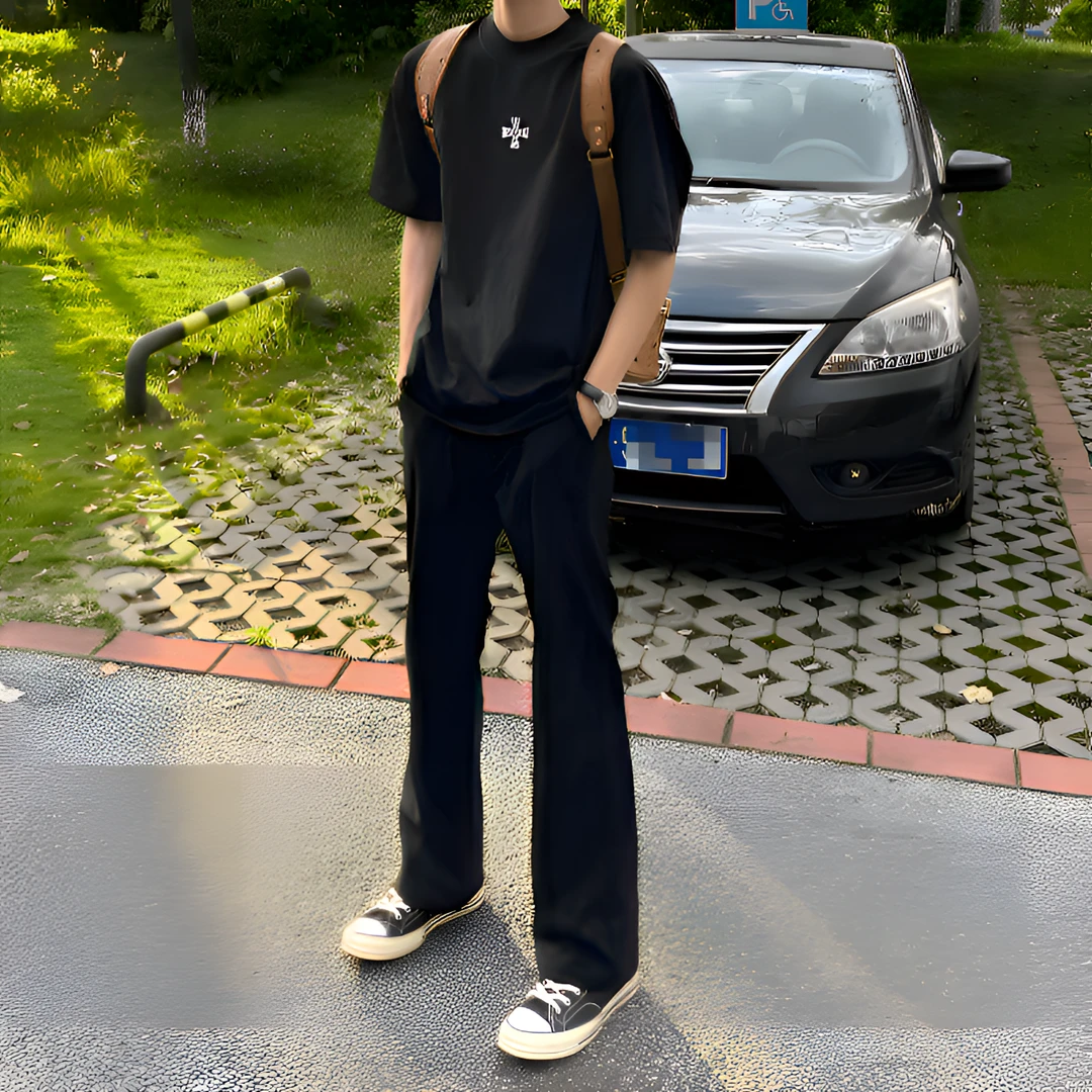 春秋季cleanfit黑色弯刀小西裤男款高级感美式修身直筒西装微喇裤