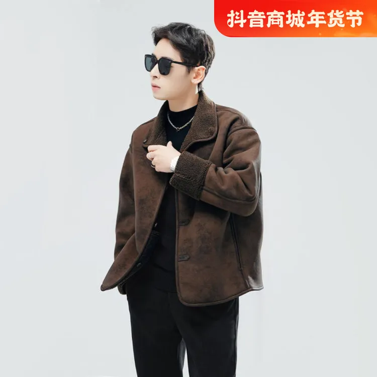 休闲加厚大衣男款冬季非黑即白机车风甜酷皮衣正加绒保暖短款皮衣