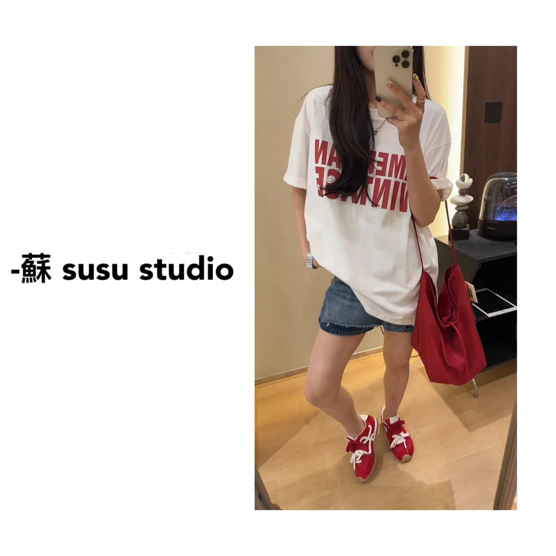 SU 印花短袖宽松型圆领纯色T恤时尚韩版设计感夏季休闲 H0175