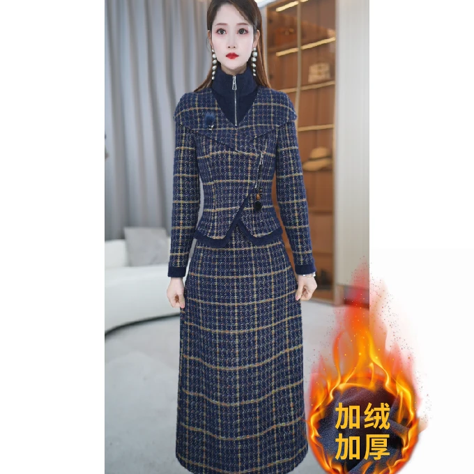 【玖慕】冬季新款气质时尚百搭休闲通勤修身显瘦两件套套装M-4XL