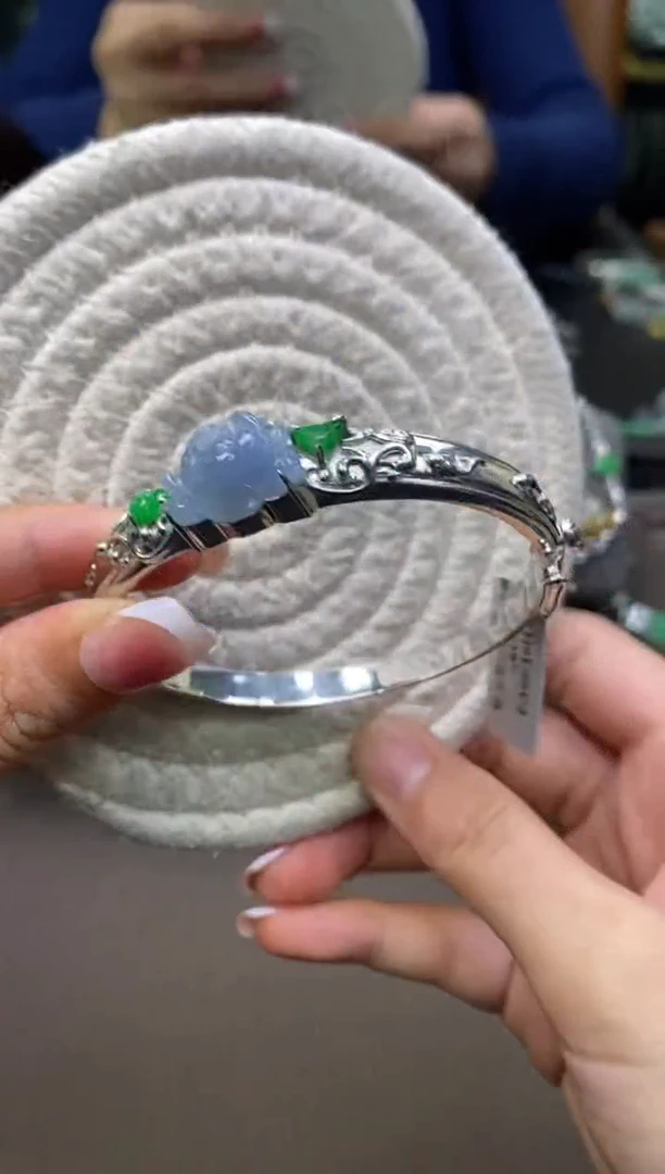 颈饰银S925镶嵌翡翠净货15628圈口58-60