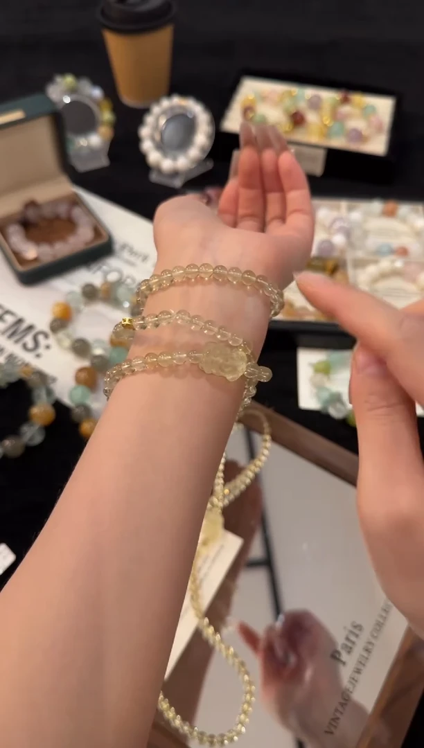 合金手链水晶黄水晶三圈x2330